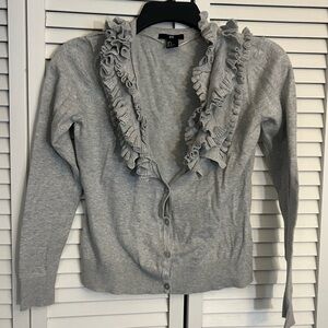 H&M Light Gray Ruffled Cardigan | size small